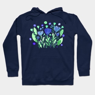 Watercolor whimsical flowers - blue and green Hoodie